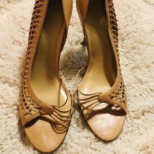 Guess leather tan heels